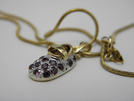 Solid 9ct Yellow Gold Ruby Shoe Pendant Necklace … - image 10
