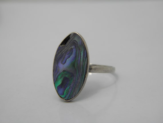 Sterling Silver Paua shell Solitaire Ring UK Size… - image 1