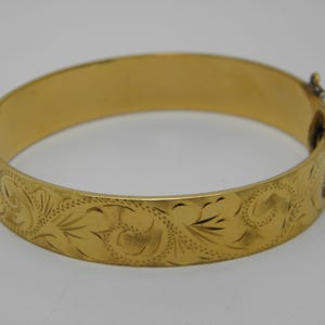 9ct Gold RG Rolled Gold Floral Bangle 7 Inch Lovely Vintage Condition FREE UK Post