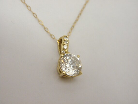 Solid 14ct Gold CZ Accented Solitaire Pendant Nec… - image 2