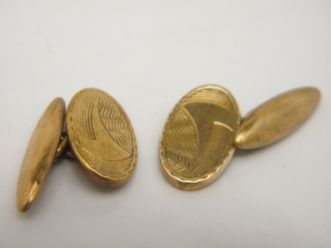 9ct Gold Front Engine Turned Pattern Cufflinks Lovely Vintage Condition ...