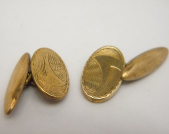 9ct Gold Front Engine Turned Pattern Cufflinks Lovely Vintage Condition Chain Link Cufflinks Free Post