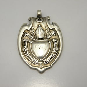 Sterling Silver Bolton School Large Watch Fob Medal Lovely Vintage Condition Free Post Heavy 1920s