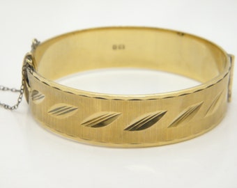 Gold Plated On Sterling Silver Floral Leaf Art Nouveau Bangle 7.25 Inch Lovely Vintage Condition Free post Heavy