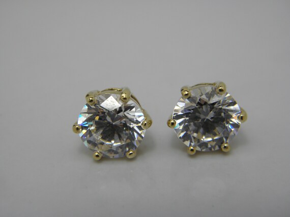 Chunky Solid 14ct Gold Large CZ Stud Earrings Lov… - image 3