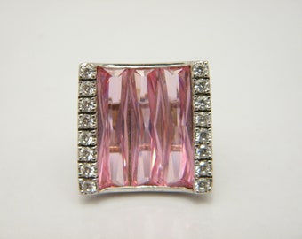 Sterling Silver Huge Pink & White Gemstone Statement Ring UK Size K US Size 5.25 Lovely Vintage Condition FREE post