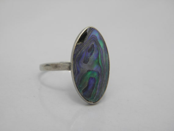 Sterling Silver Paua shell Solitaire Ring UK Size… - image 3