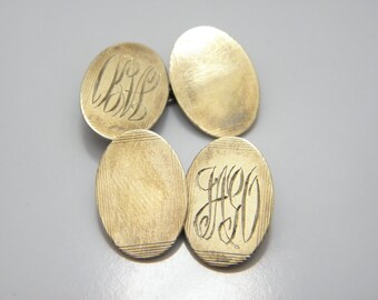 9ct Oro y Plata de Ley Eslabones de Manguito Grabados Encantador Condición Vintage Eslabones de Cadena Gemelos Post Gratis