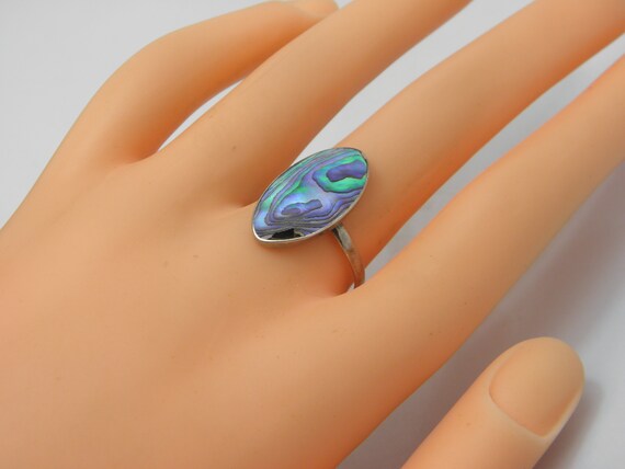 Sterling Silver Paua shell Solitaire Ring UK Size… - image 9