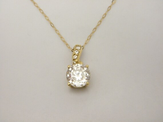 Solid 14ct Gold CZ Accented Solitaire Pendant Nec… - image 1