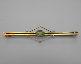 Solid 9ct Yellow Gold Peridot Brooch Pin Lovely Vintage Condition