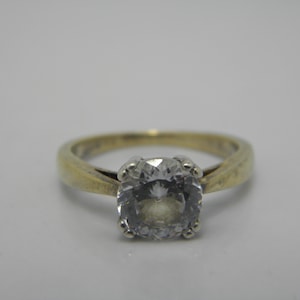 9ct Gold on Sterling Silver Cz Solitaire Ring UK Size O 1/2 US Size 7.5 Lovely Vintage Condition FREE post