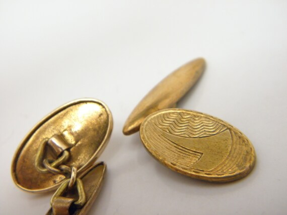 9ct Gold Front Engine Turned Pattern Cufflinks Lo… - image 9