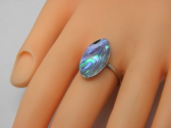 Sterling Silver Paua shell Solitaire Ring UK Size… - image 8