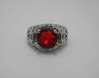 Sterling Silver Red Gemstone Art Deco Signet Ring UK Size N 1/2 US Size 7 Lovely Vintage Condition