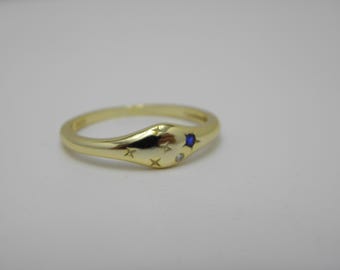 18 Karat Gold auf Sterling Silber Weiß & Blau Edelstein Mini Siegelring UK Größe N 1/2 US Größe 7 Hervorragender Zustand