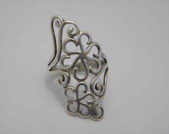 925 Sterling Silver Floral Signet Ring UK Size N 1/2 US Size 7 Lovely Vintage Condition