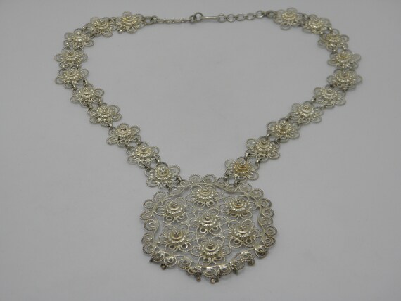 LARGE Solid 925 Sterling Silver Pierced Necklace … - image 1