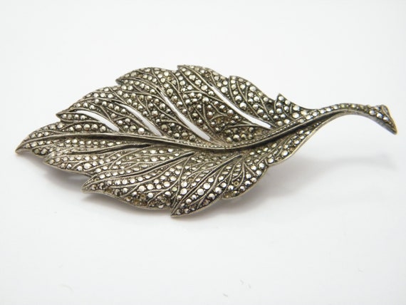 SALE Sterling Silver Marcasite Heavy Floral Leaf Brooch Pin Lovely Vintage Condition FREE Post Etsy
