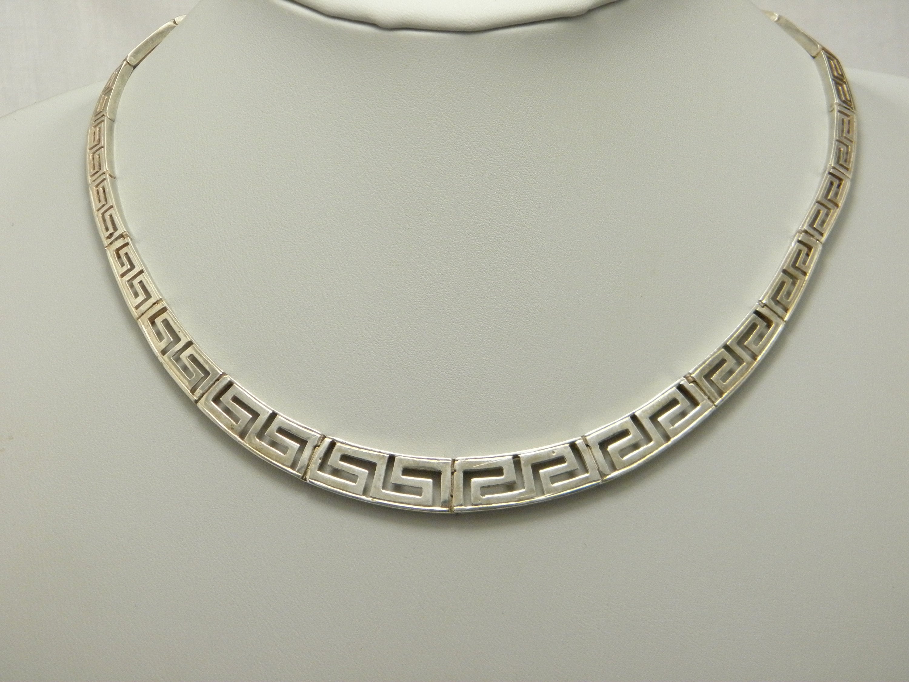 Chunky Sterling Silver 950 Greek Key Necklace approx 17 Lovely