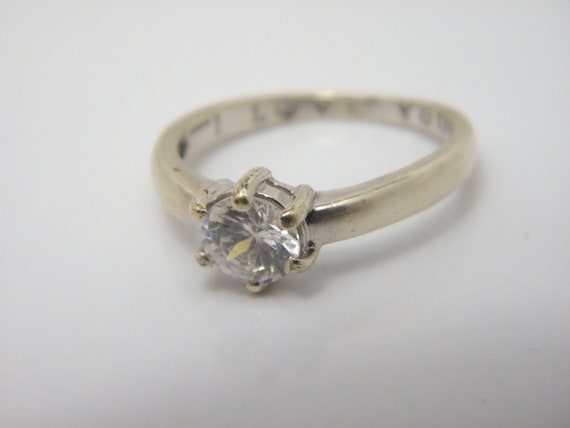 Solid 9ct White Gold White Gemstone Solitaire Eng… - image 3