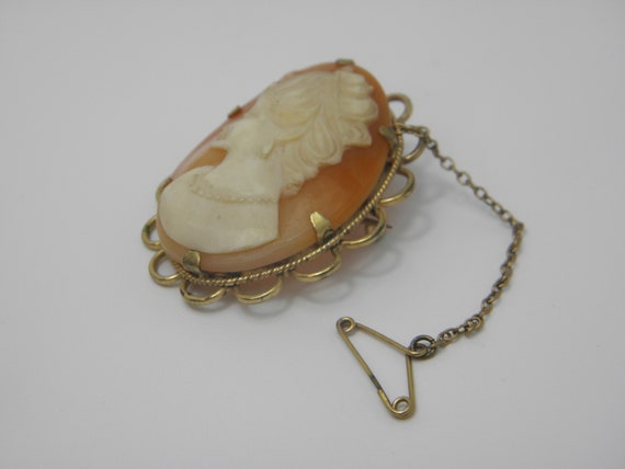 9ct Rolled Yellow Gold Shell Cameo Brooch Pin Lov… - image 3