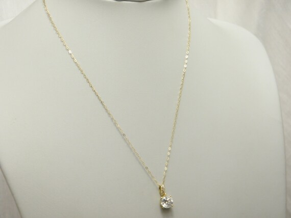 Solid 14ct Gold CZ Accented Solitaire Pendant Nec… - image 9