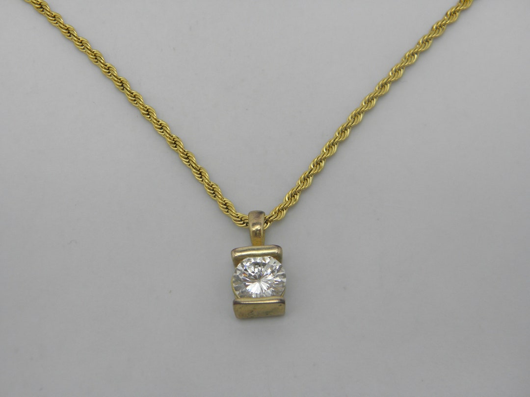 Solid 14ct Gold White Gemstone Pendant Necklace 18