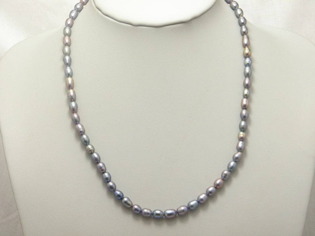 ◆VINTAGE HOLLYWOOD◆ 925 Silver Pearl Chain NecklaceVH25NNN Sterling Silver 925 Vintage Blue Pearl Necklace 19