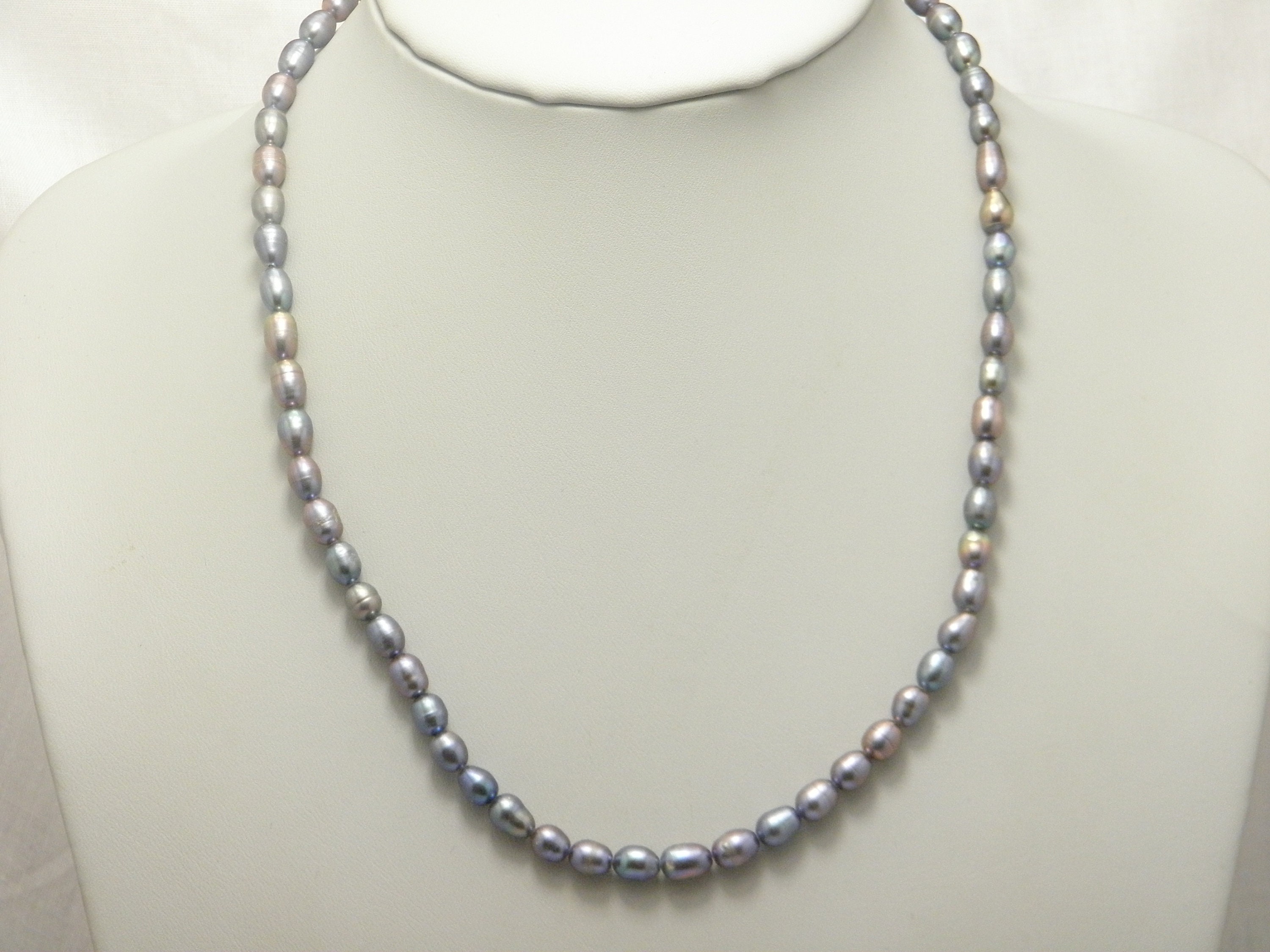 ◆VINTAGE HOLLYWOOD◆ 925 Silver Pearl Chain NecklaceVH25NNN Sterling Silver 925 Vintage Blue Pearl Necklace 19