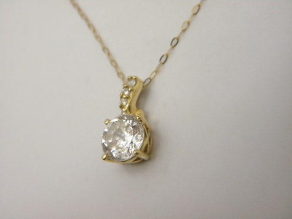 Solid 14ct Gold CZ Accented Solitaire Pendant Nec… - image 3