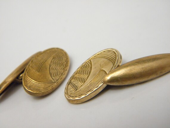 9ct Gold Front Engine Turned Pattern Cufflinks Lo… - image 2