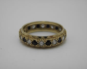 Massiver 9 Karat Gold Saphir & CZ Voll Eternity Ring UK Größe O US Größe 7,25 Schöner Vintage Zustand