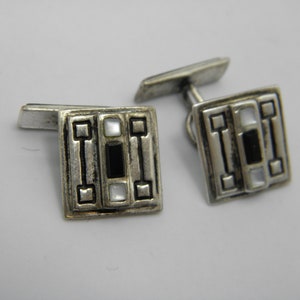 Solid 925 Sterling Silver Onyx & Moonstone Cuff Links Lovely Vintage Condition Free Post