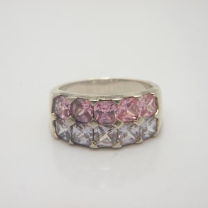 Sterling Silver Pink & Purple Stone Large Signet Ring UK Size N US Size 6.75 Lovely Vintage Condition FREE post