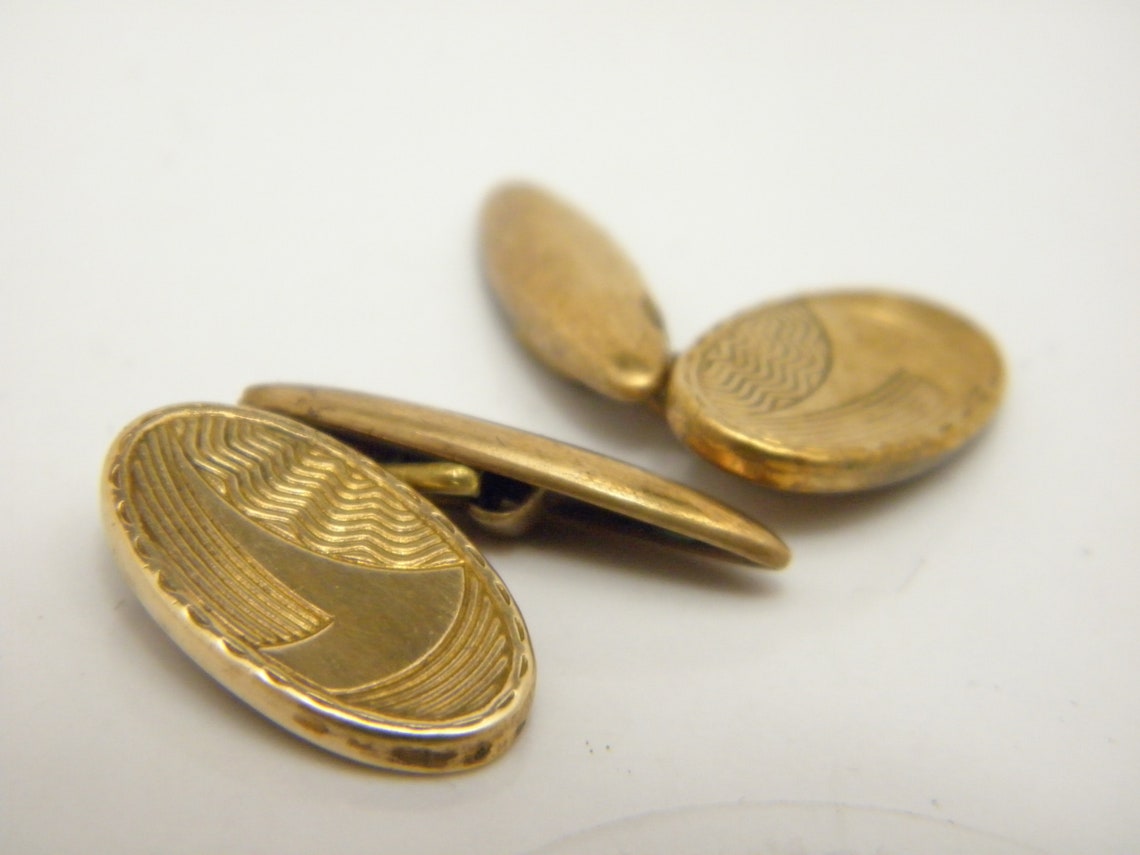 9ct Gold Front Engine Turned Pattern Cufflinks Lovely Vintage Condition ...