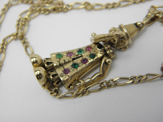 UNIQUE Solid 9ct Gold Ruby & Emerald Clown Pendan… - image 2