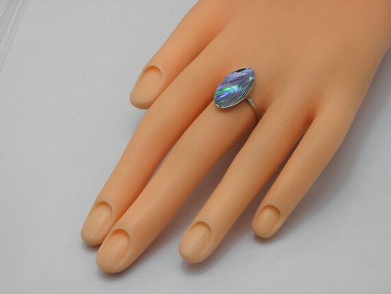Sterling Silver Paua shell Solitaire Ring UK Size… - image 7