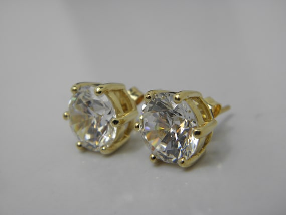 Chunky Solid 14ct Gold Large CZ Stud Earrings Lov… - image 1