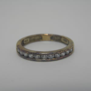 9ct Gold on Silver White Gemstone Half Eternity Ring UK Size M US Size 6.25 Vintage Condition