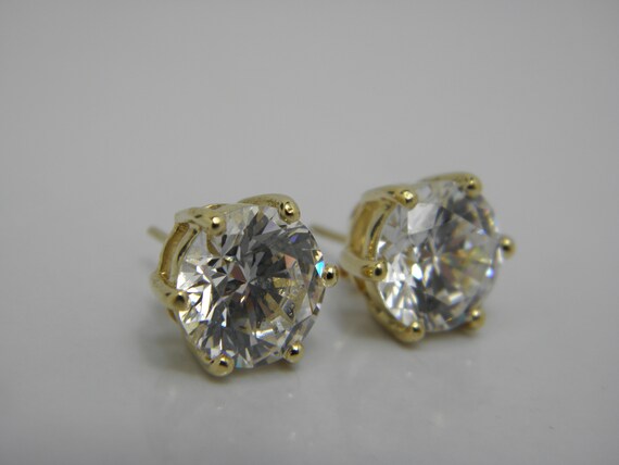 Chunky Solid 14ct Gold Large CZ Stud Earrings Lov… - image 2