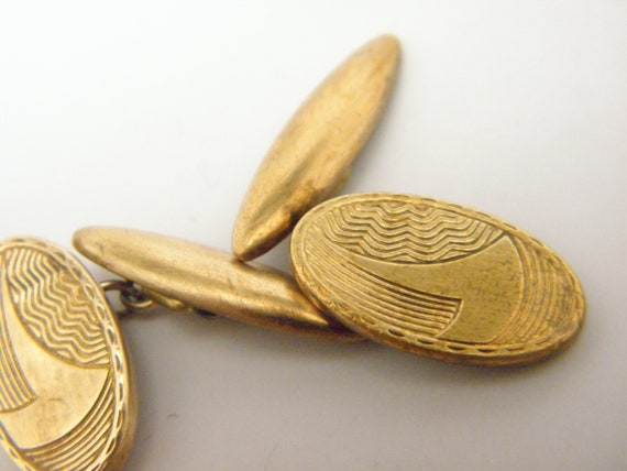 9ct Gold Front Engine Turned Pattern Cufflinks Lo… - image 8