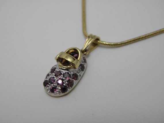 Solid 9ct Yellow Gold Ruby Shoe Pendant Necklace … - image 1