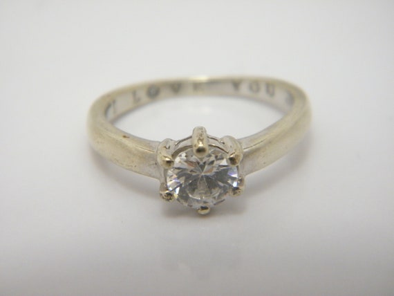 Solid 9ct White Gold White Gemstone Solitaire Eng… - image 1