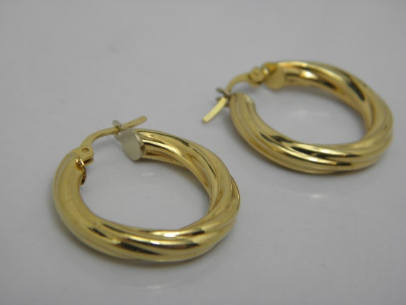 Solid 18ct Yellow Gold Hoop Earrings Lovely Vinta… - image 2