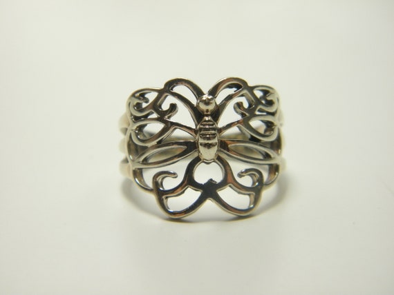 Sterling Silver Butterfly Pattern Ring UK Size K … - image 1