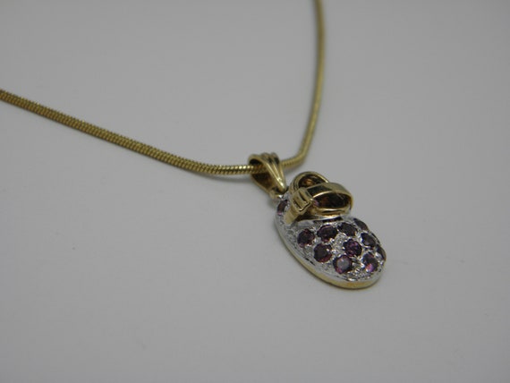 Solid 9ct Yellow Gold Ruby Shoe Pendant Necklace … - image 2