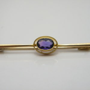 Solid 15ct Gold Amethyst Brooch Pin Lovely Vintage Condition FREE post