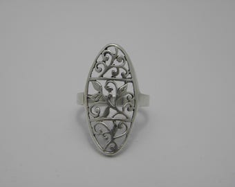 925 Sterling Silver Floral Signet Ring UK Size S US Size 9 Lovely Vintage Condition