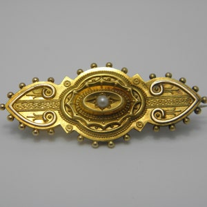 Solid 15ct Yellow Gold & Pearl Victorian Brooch Pin Lovely Antique Condition